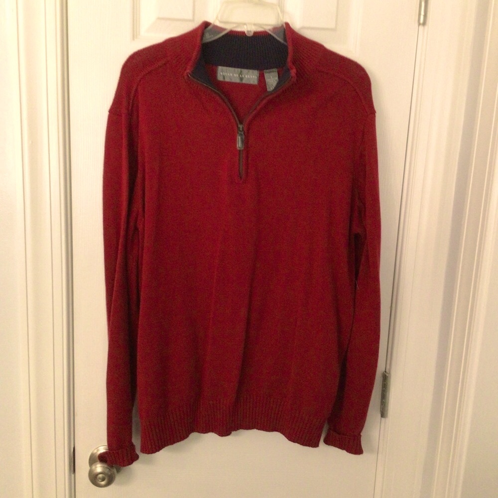Oscar De La Renta Mens Size Large Red Quarter- Zip Pullovers Sweater